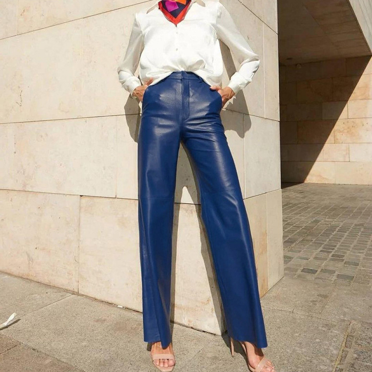 Autumn High Waist PU Leather Straight Leg Pants For Women Hip Lift Casual Elegant Stylish Bottoms_ecoleips.com