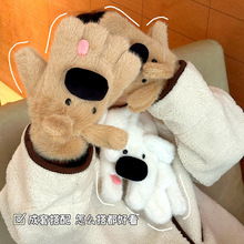 吐舌狗手套女冬季可爱保暖毛茸茸加绒加厚学生挂脖骑车防寒手套