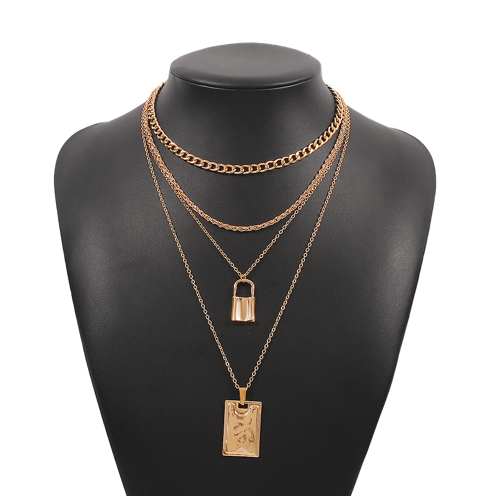 Simple Jewelry Exaggerated Square Brand Metal Multi-layer Alloy Necklace Wholesale display picture 5