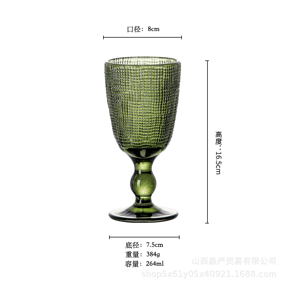Mayorista retro relieve copa de vino vino vino de vidrio tazas de vino de comercio exterior tazas de vino de color casero grosado copa de vino de pie alto