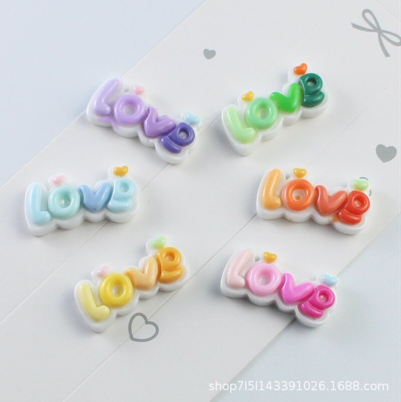 Bright Cartoon Simulation Gradient Love Letter Brand Resin Accessories DIY Phone Case Head Rope Clamp Jewelry Patch