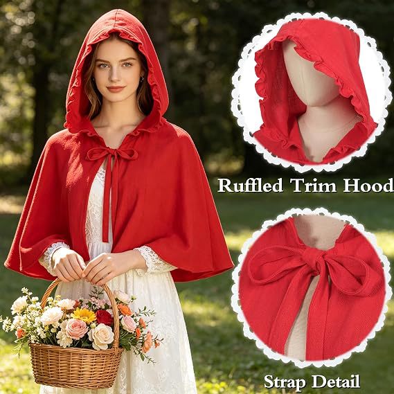 Halloween and Christmas cape, European and American women's short red shawl with lace hat, cape cardigan, available for wholesale