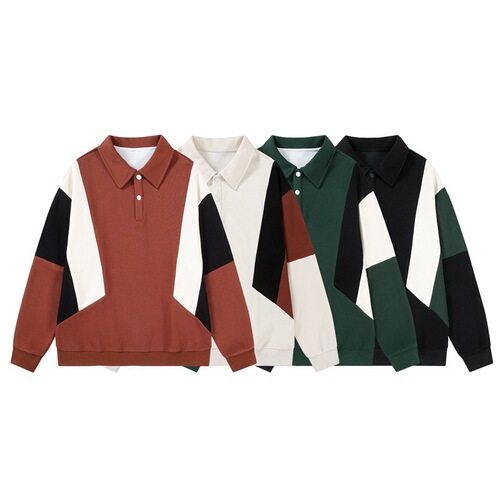 Spring and Autumn Striped Sweatshirt Long-Sleeve T-Shirt Couple Loose Striped Top Men and Women Casual Long-Sleeve Collared POLO Sweatshirt