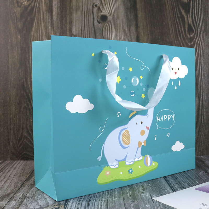 小象天蓝色卡通卡纸袋童装服装店爆款手提袋子包装礼品手拎礼物袋