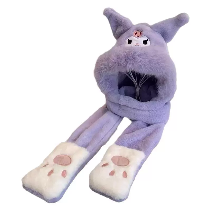 Children's cartoon scarf, hat, keep warm cute set with hood, gloves, 3 piece set
