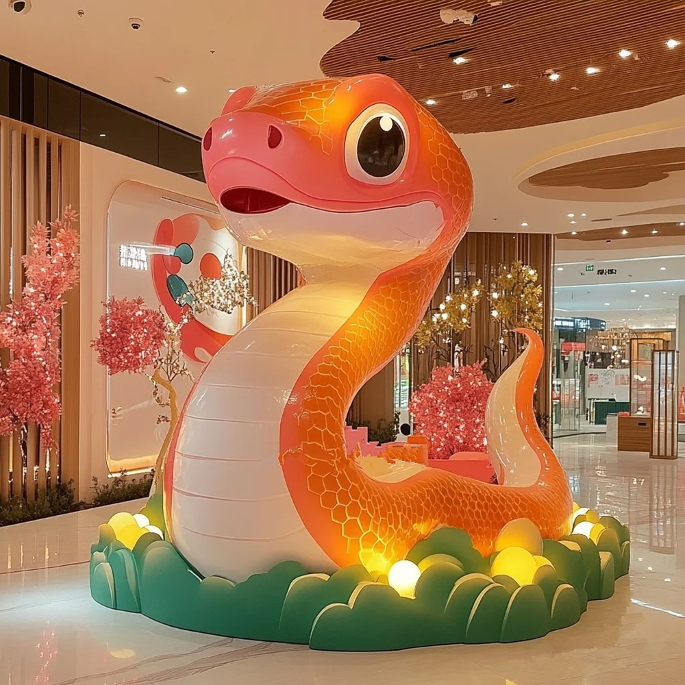 厂家直供蛇 粉色卡通蛇 充气仿真蛇 商场门口公园景区充气模型