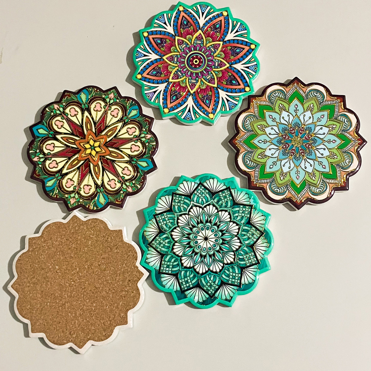 Nuevo posavasos en forma de flor, artesanía de bronceado, textura en relieve, posavasos para el hogar creativo de estilo étnico bohemio