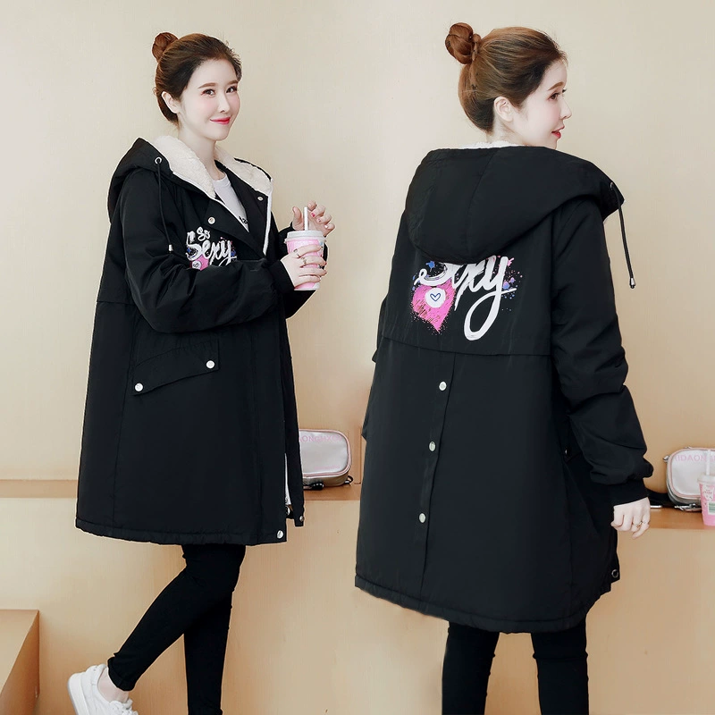 Осенняя и зимняя жирная мм200 кг хлопчатобумажная куртка модная талия тонкая с капюшоном