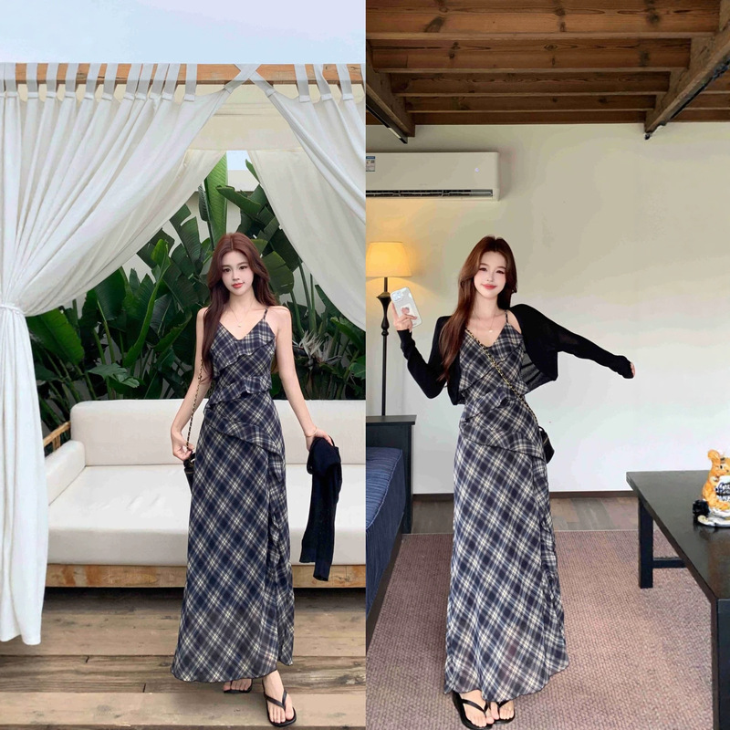 2026 New Plus-Size Irregular Plaid Suspender Dress for Women, Complete Summer Outfit Long Dress