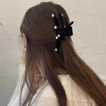 小香风黑色丝绒抓夹大号女后脑勺秋冬2023新款夹子头饰高端鲨鱼夹