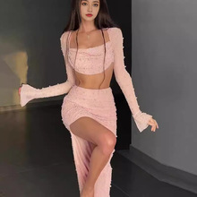 FY22396��֯���鷽�쳤�����¶�ȹ��װ����Ůװ�Ը�¶�����ȹŮ