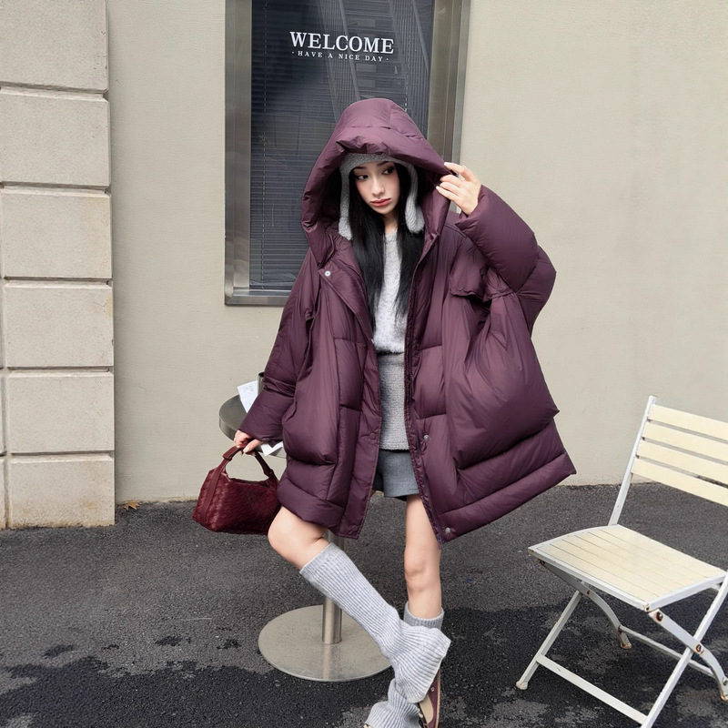 90% White Duck down Winter New Large Size Loose Thickened down Jacket for Women, Age-Reducing Version, Mid-Length with Large Pockets, Trendy Coat