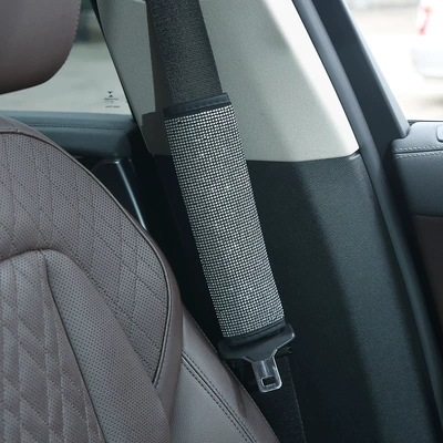 cover, dazzling rhinestone seatbelt shoulder: Steering wheel cover - silver-safety-belt-shoulder-pad-38cm