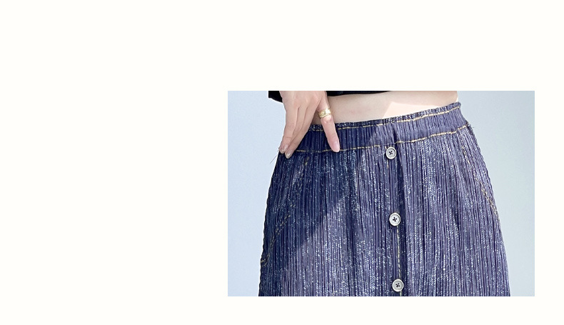 Chân váy xếp ly nữ cạp cao denim phối màu thời trang hè — Màu xanh lam chi tiết 4