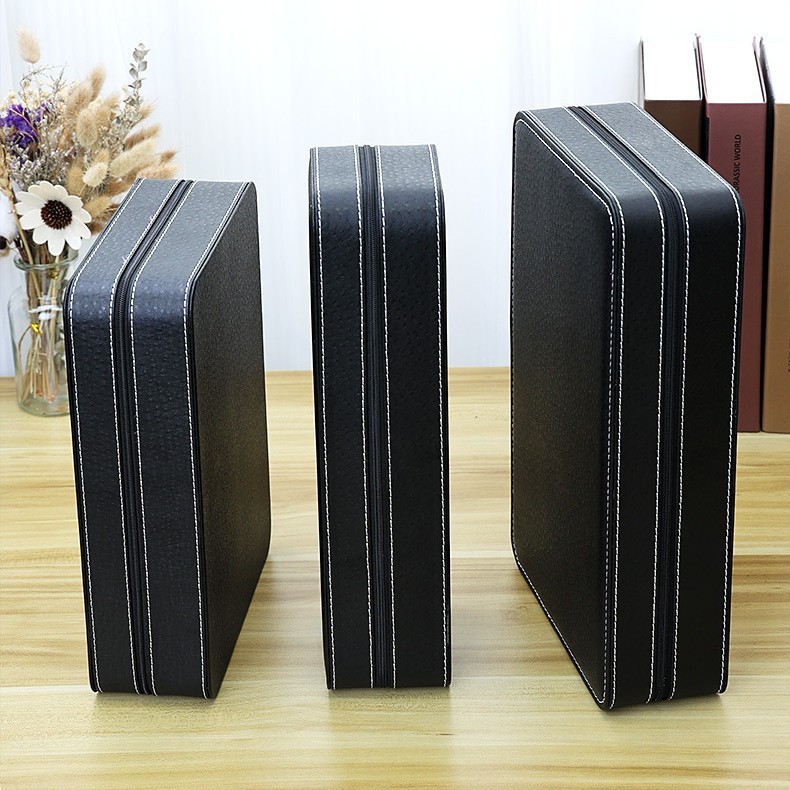 现货高档黑色pu皮革手表盒 6位/12位/24位拉链式多功能防尘收纳盒