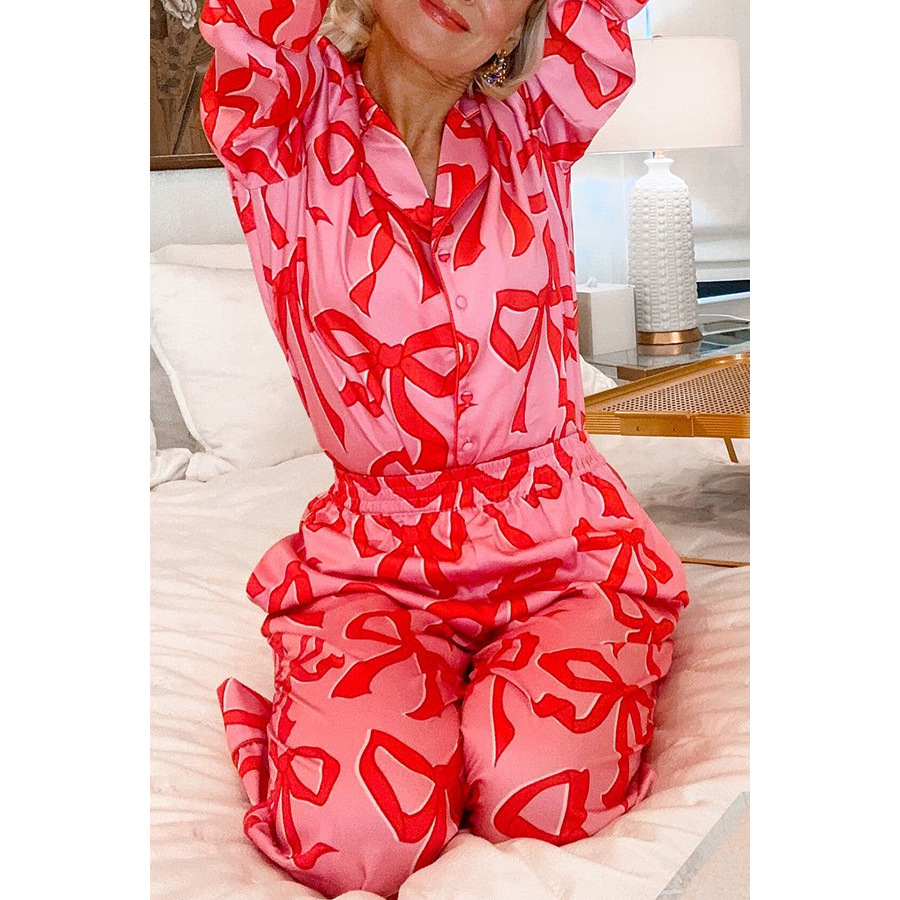 Daily Women's Casual Bow Knot Polyester Pants Sets Pajama Sets display picture 3