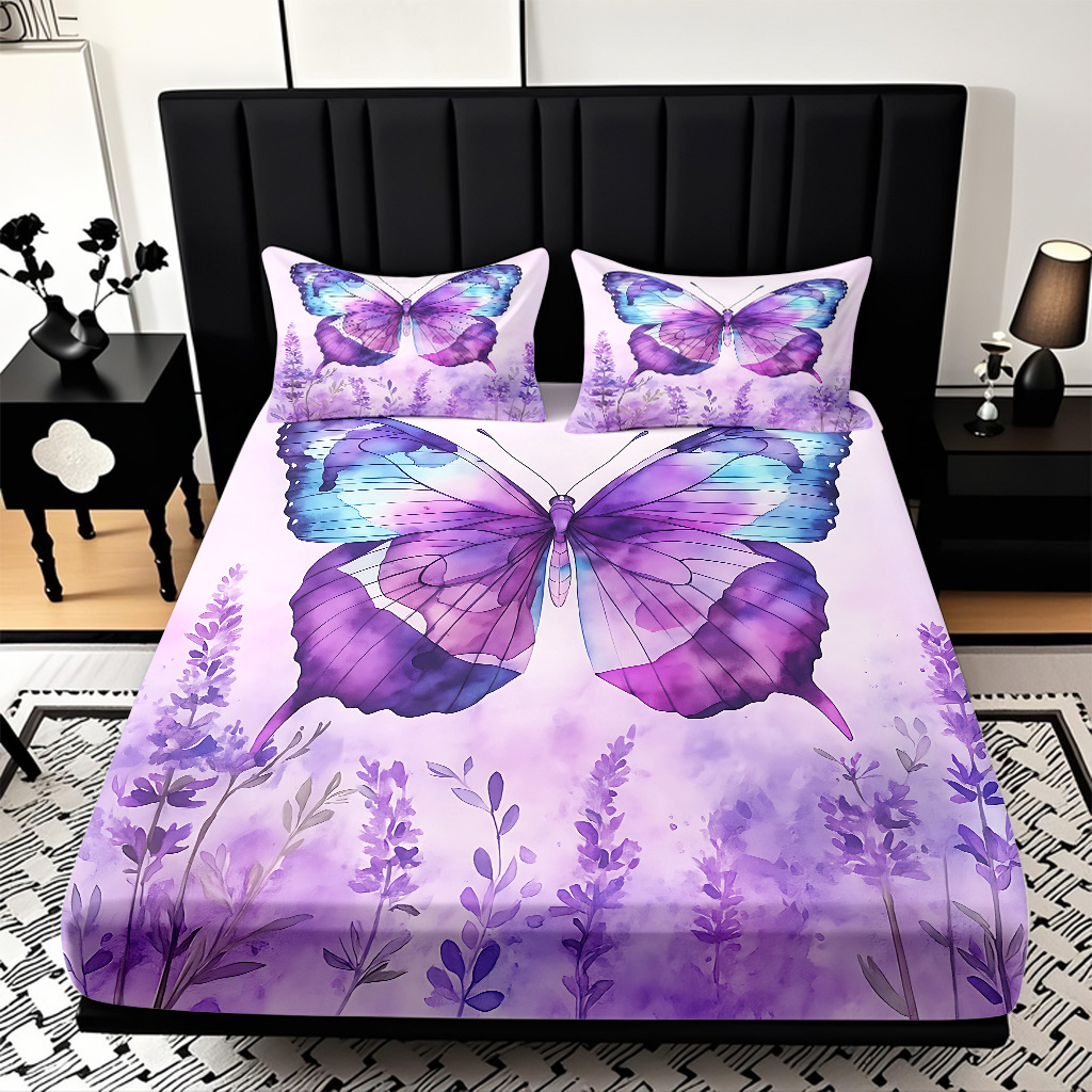 TEMU / JIT Transfronterizo para la serie de mariposas multicolores 3D impresión digital cama cama almohada kit de diseño se puede fijar