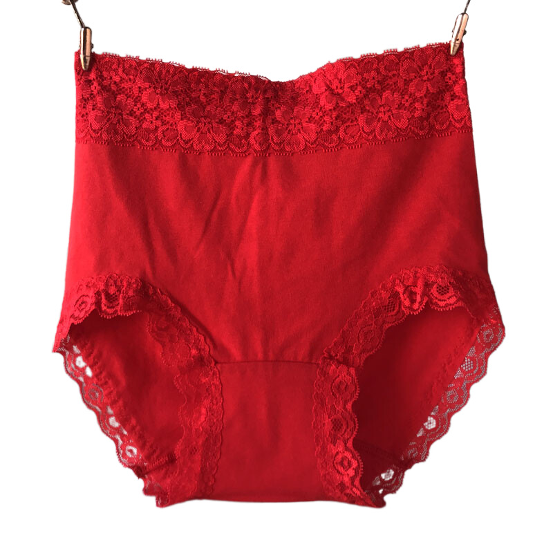 [Factory Wholesale] Underwear Women's High Waist Cotton Lace Breathable Cotton Large Size Women's Briefs