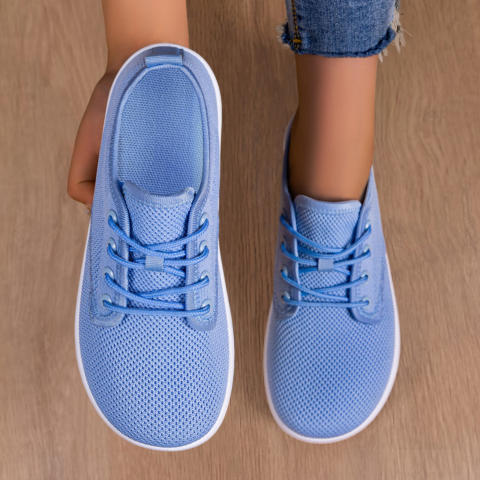 zapatos de mujer zapatos de altura ancha transfronterizos zapatos de comercio exterior de tamaño grande no apretados no cansados zapatos casuales de color sólido tejido transpirable zapatos de cabeza ancha