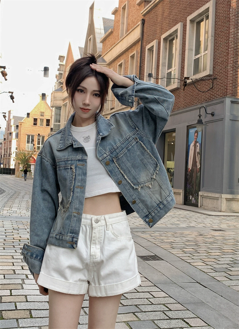 Милое классное джинсовое пальто Интернет-знаменитостей, Женская весенне-осенняя Новинка в гонконгском стиле, шикарная повседневная короткая модная куртка в стиле ретро С румяной рубашкой