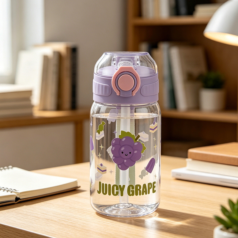 Nuevos tipos de frutas de paja de agua taza de agua material de grado alimenticio un botón cubierta elástica taza de agua de estudiantes taza portátil de mano