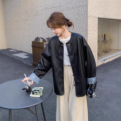 新中式皮衣外套女春秋季新款国风拼接外穿高级感气质复古皮夹克