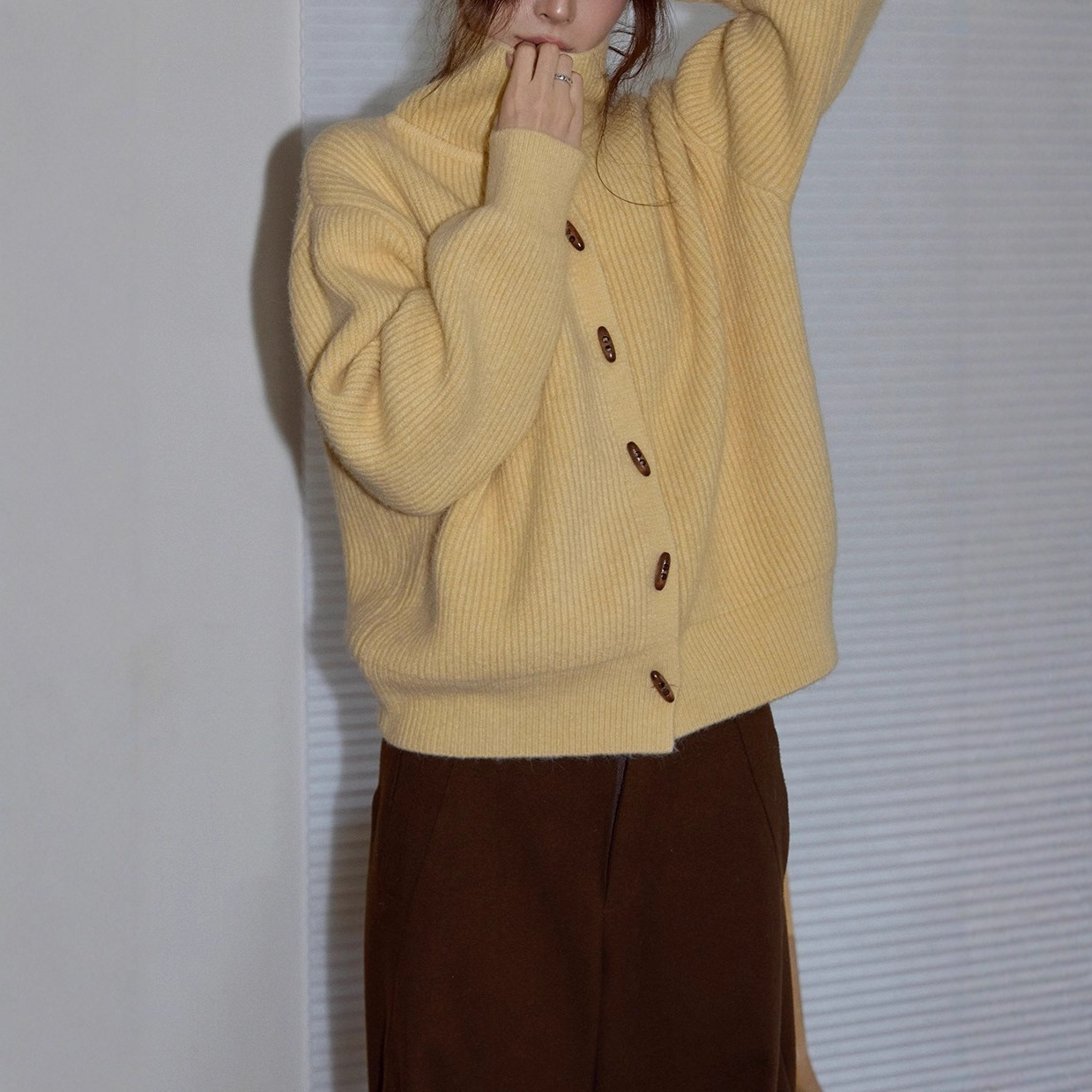吵吵家韩系黄色高领内搭打底毛衣女2025冬季休闲保暖长袖毛线衣