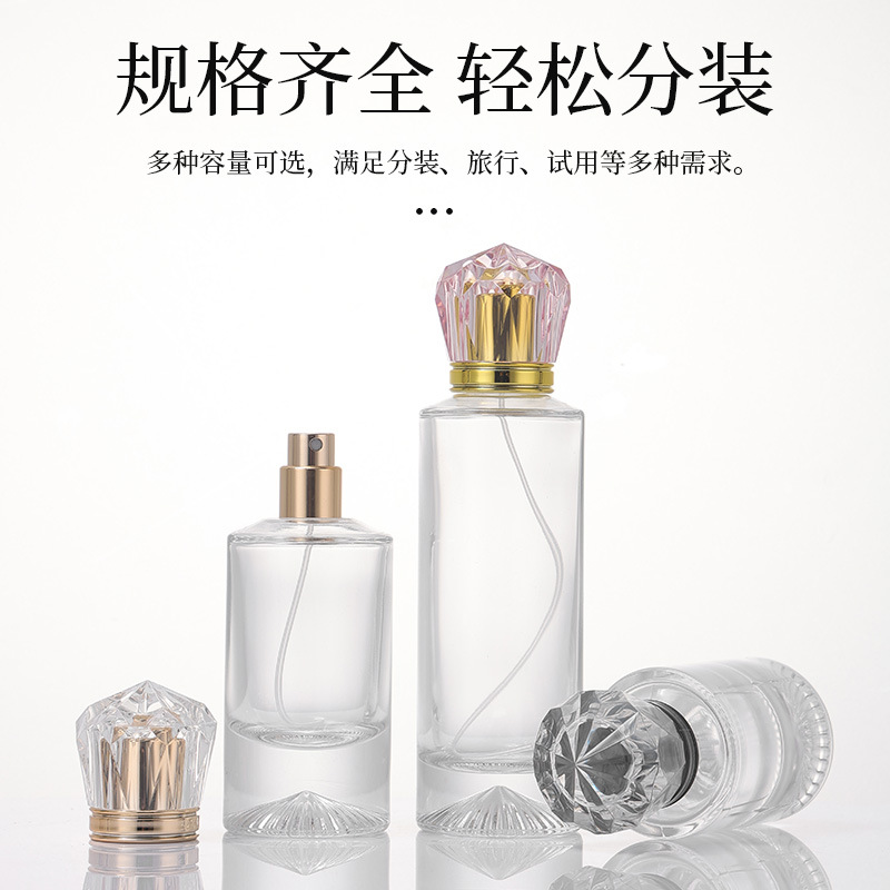 Botella cilíndrica transparente de perfumes de bayoneta con tapa especial de pulverización de presión de botella de vidrio portátil de perfumes de muestra pequeña botella image 4
