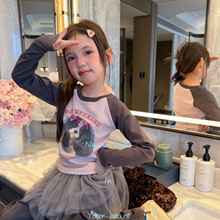 明希童装NM秋装新款2026童T恤女童长袖体恤衫修身中大童卡通小狗T