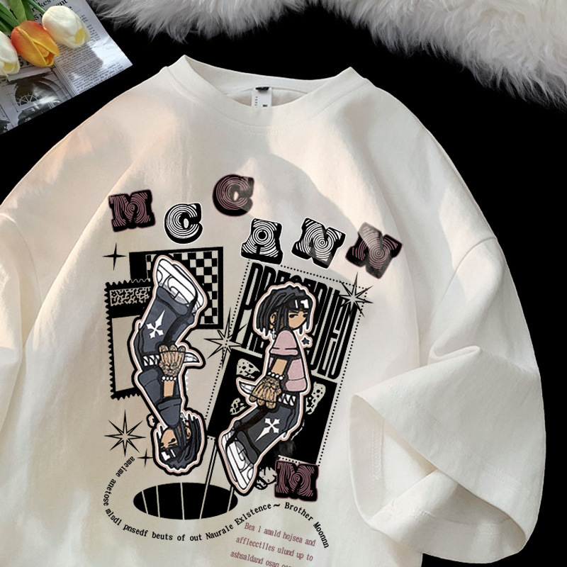 New niche design couple top summer lazy youth cartoon online celebrity half sleeve short sleeve t-shirt for women