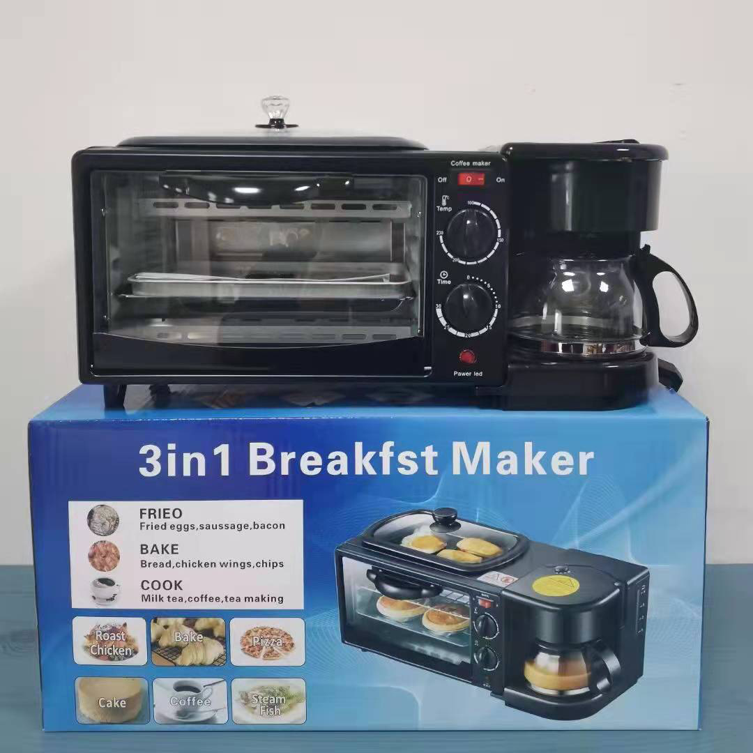 厂家外贸出口三合一早餐机烘焙定时功能家用自动多士炉三明治机礼