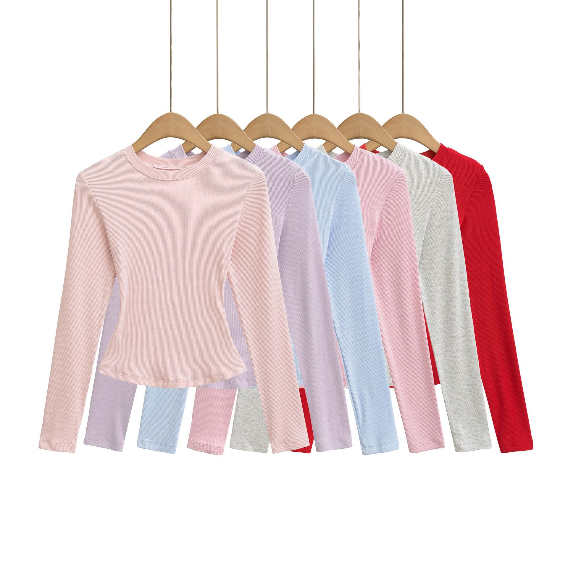 卡戴珊风性感小圆领长袖T恤女2025秋skims纯色基础款螺纹打底上衣