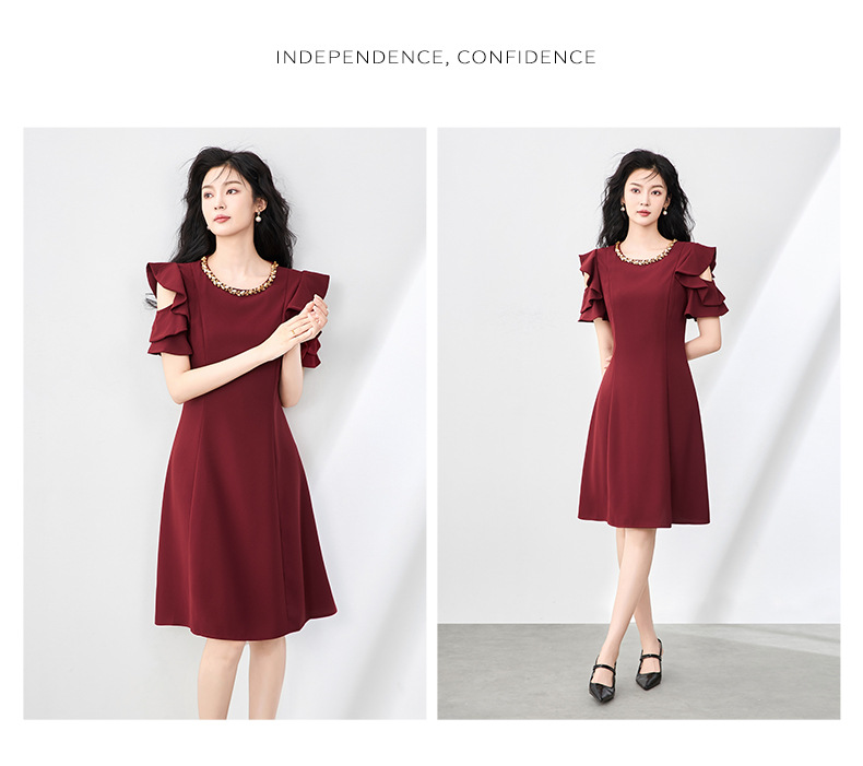 Váy liền thắt eo cổ tròn đính kim cương phong cách Pháp sang trọng cho nữ — Màu đen chi tiết 11