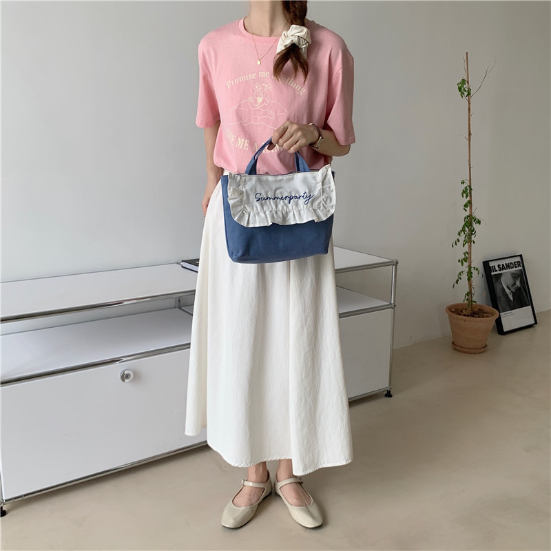 1441 Japanese and Korean chic Sweet ruffled bento Bag, Fresh embroidered hand-held small cloth bag, girl student bag wholesale undefined