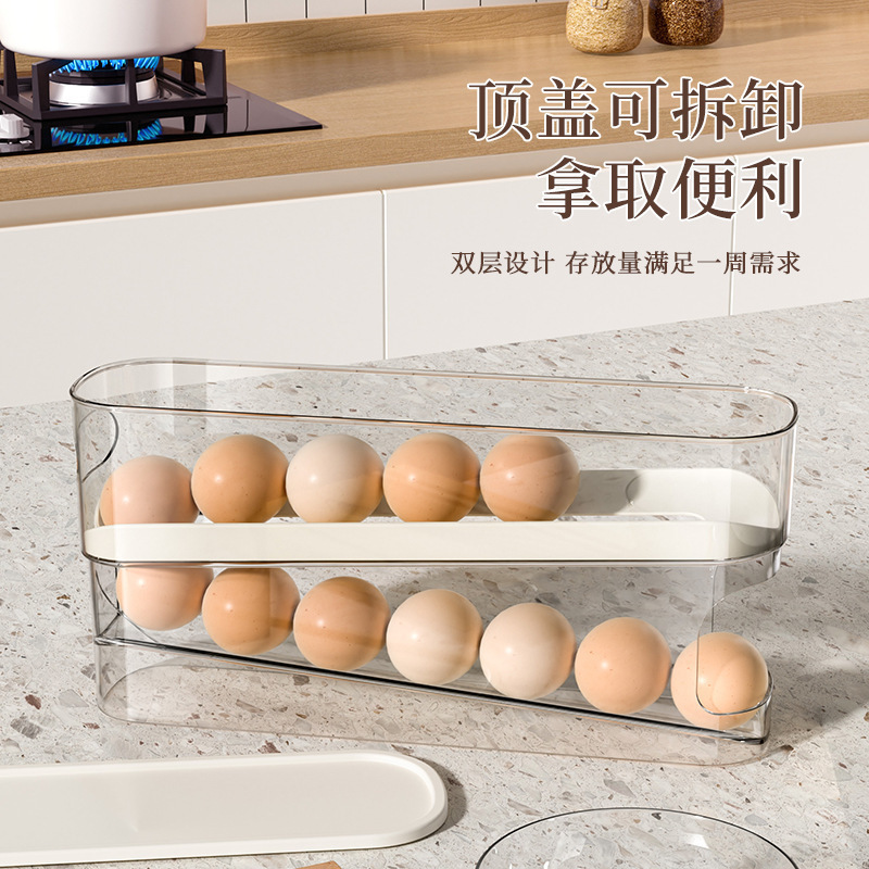 跨境滑梯式鸡蛋盒冰箱侧门自动滚蛋器厨房台面防摔鸡蛋收纳盒|undefined