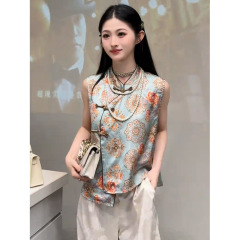 中国風の新しい中国風のレトロなノースリーブベスト女性のための 2025 夏の新しい気質ルーズチョッキベストトップ女性のための