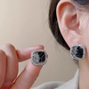 Retro black crystal, square zirconium, universal earrings, French retro style, simple and elegant design