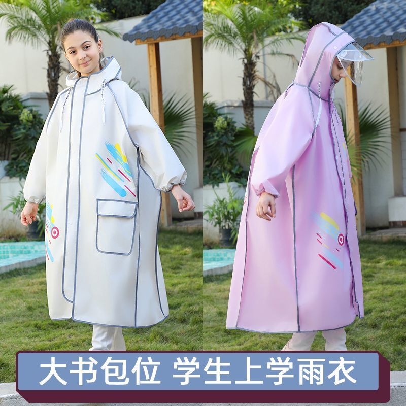 Children's Raincoat for Girls, Boys and Students, Special for Middle-aged and Older Kidsren with School Bags, Long Full-body Rainproof Poncho
