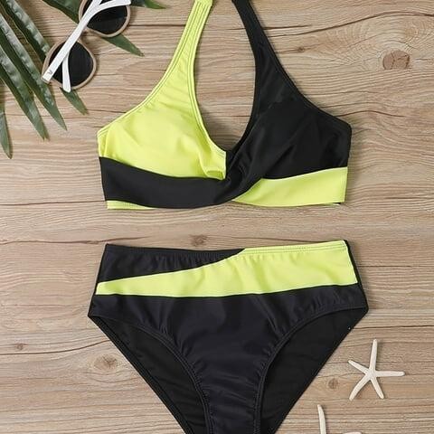 Foreign Trade Swimsuit New European and American Sexy Bikini Two-Piece High-Quality Halter Neck Sand Beach Wholesale Color Matching Swimsuit