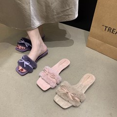 毛毛拖鞋女夏外穿2025新款仙女风韩版百搭配裙子少女心平底一字拖