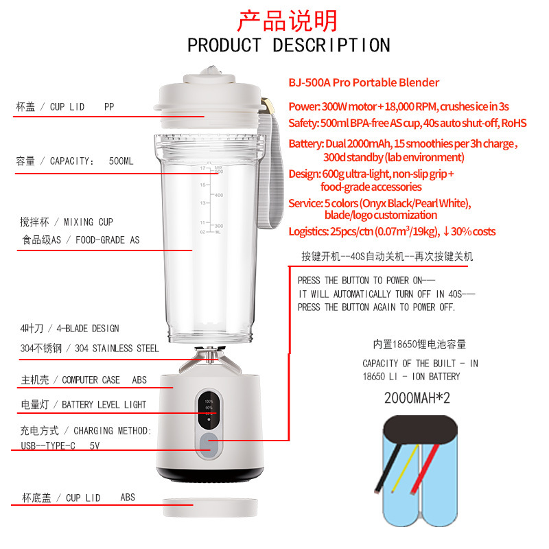 跨境榨汁机新品果汁杯随行大容量搅拌机便携强动力可碎冰blender|undefined