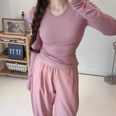 瑜伽打底衫修身圆领ALO女款RIBBED MODAL LONG SLEEVE长袖衫舒适