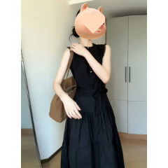 フレンチスタイルヘップバーンスタイルの女子学生向けリトルブラックドレス夏の新しいハイエンドウエスト痩身ノースリーブドレス