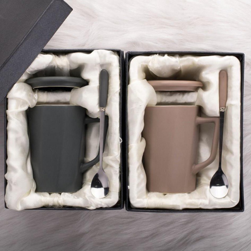 Creative high-end simple mug with lid spoon cup ceramic water cup…