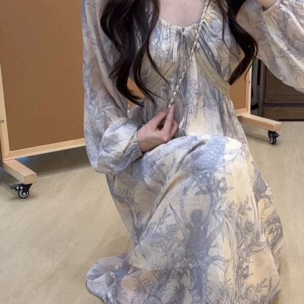 Plus-size new long-sleeve dress, loose-fitting, autumn French style, slimming, elegant, floral print, waist-cinching, white shirt, sheer, solid color Plus-size new long-sleeve dress, loose-fitting, autumn French style, slimming, elegant, floral print, waist-cinching, white shirt, sheer, solid color