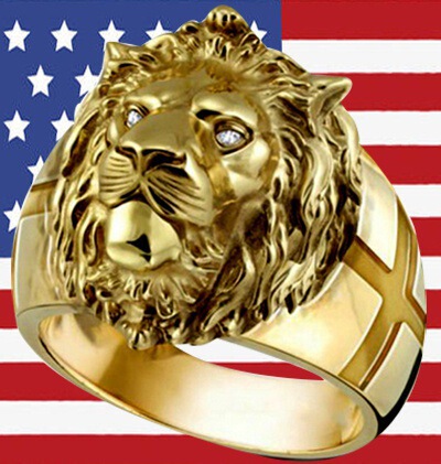 wish electroplated gold lion head men's ring European and American personalized cross ring men's jewelry