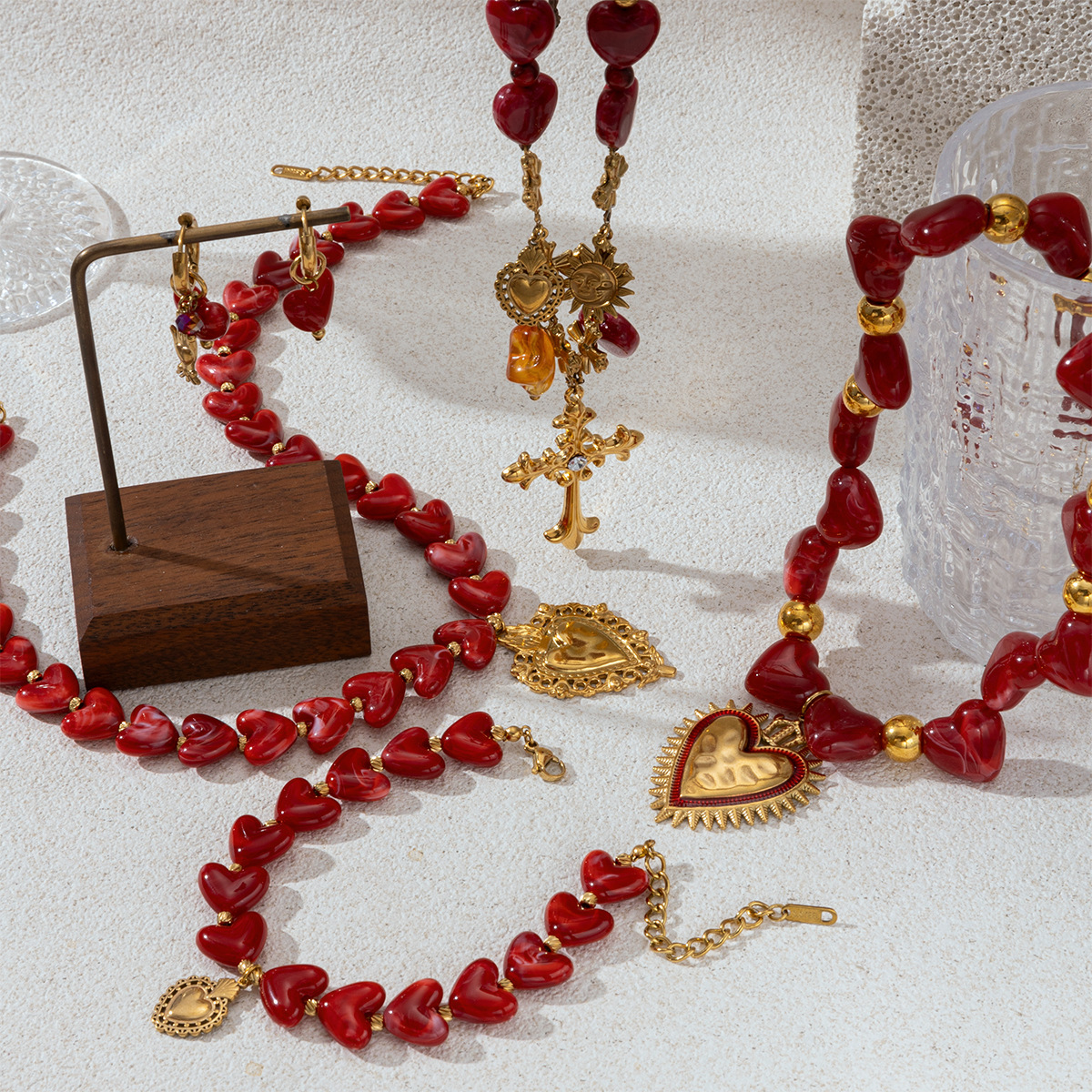 Taina acero inoxidable acrílico rojo amor cuentas de titanio collar de acero de San Valentín ventas calientes transfronterizas image 4