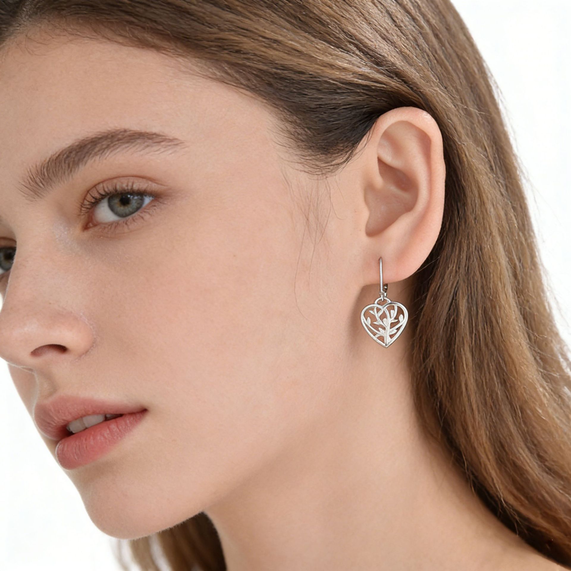 Amazon transfronterizo plata esterlina 925 aretes de árbol de vida hojas de corazón estilo francés pendientes de moda europeos y estadounidenses pendientes de comercio exterior