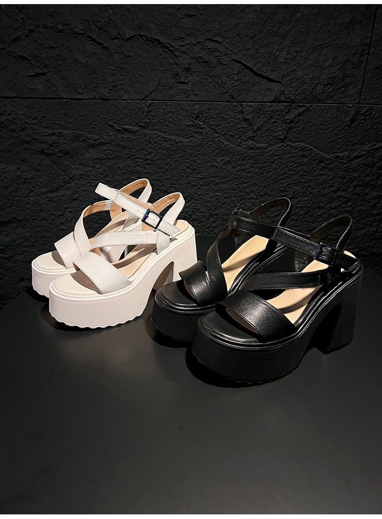 Sandal cao gót nữ hở mũi đế xuồng gót vuông 9 cm — màu đen, màu trắng ngà chi tiết 16