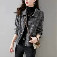 Осенняя короткая шерстяная куртка в стиле Chanel, корейский стиль, для подростков, фото цвет, размеры M, XL, XXL, 3XL, 4XL